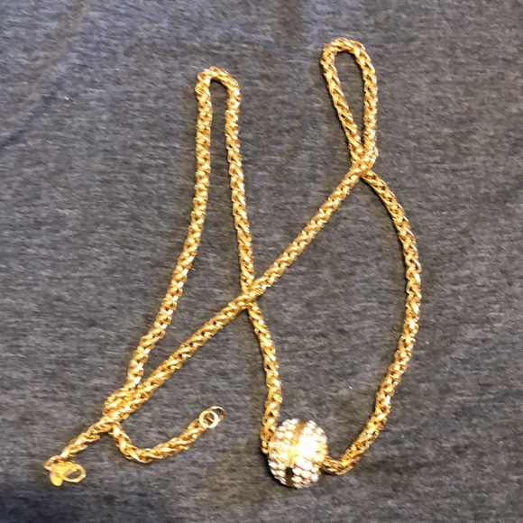 Vintage Monet 36" Gold Tone Necklace Rhinestone Ball--Gorgeous! - Picture 4 of 4